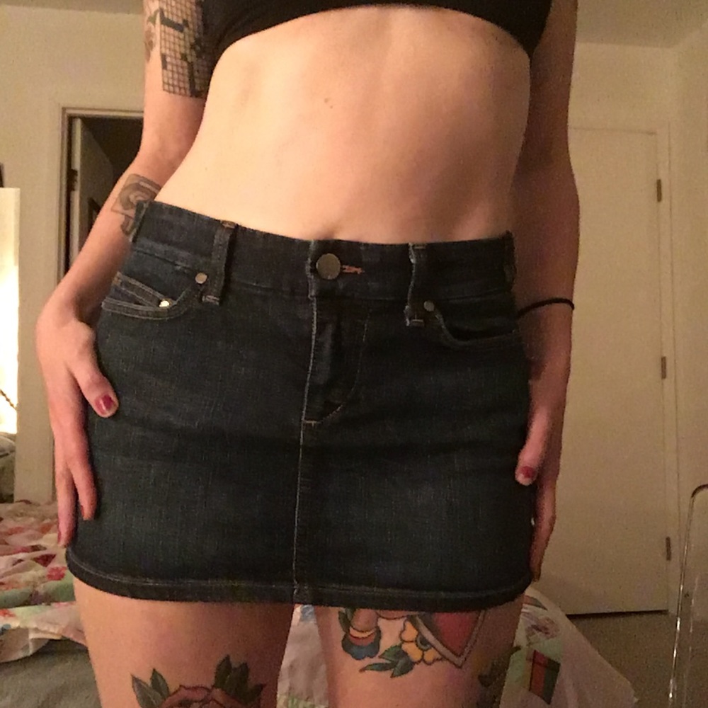 Dark blue denim mini skirt